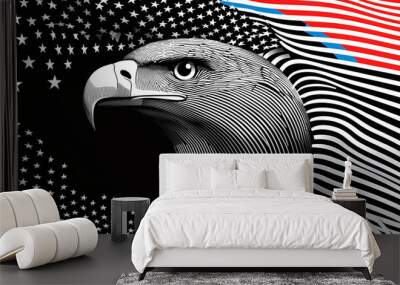 minimalist bold illustration of an american eagle, red, blue, white and black colors, patriotic symbol, artistic lines Wall mural