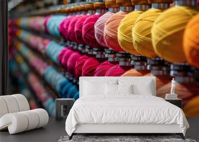 multiple colorful threads, industrial textile factory Wall mural