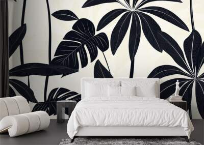 seamless plant leaves pattern background, vector, monochrome Wall mural