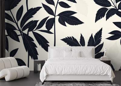 silhouettes of leaves, seamless pattern background Wall mural