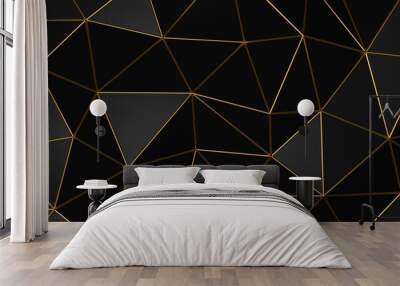 3D illustration - Abstract geometric dark background with golden folds Wall mural