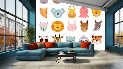 Big animal set. Cute faces. Hand drawn characters. Wall mural