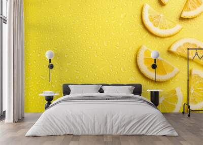 Lemon slices on yellow background Wall mural