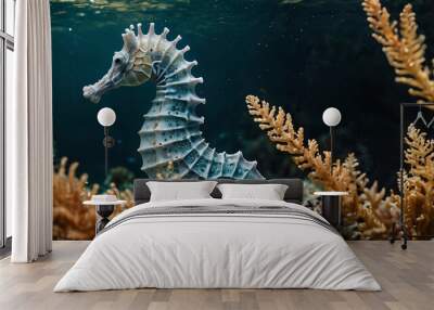 a seahorse in the deep sea Wall mural