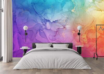 Aesthetic creative vibrant artistic alcohol ink art, bright abstract colorful background texture wallpaper Wall mural