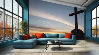 cross at sunset Wall mural