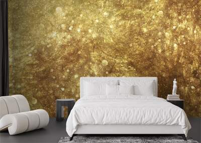 Gold Sparkling Lights Festive Background With Texture. Abstract Christmas Twinkled Bright Bokeh Defocused And Falling Stars. Winter Card Or Invitation Texture Background Banner Wallpaper Wall mural