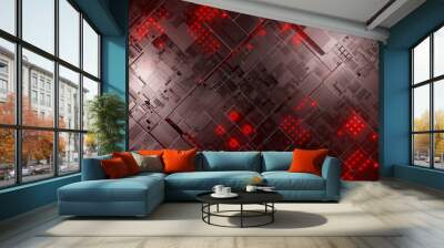 Red Futuristic IC Circuit Abstract Background 3D Rendering Wall mural