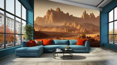 Surreal desert landscape background wallpaper. Digital art illustration. Concept art illustration. Wall mural