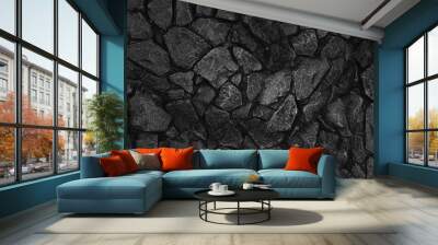 Texture of old rock wall for background. Old grey stone wall background texture close up Wall mural