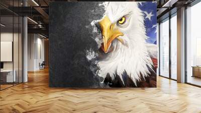 USA Flag on cement background,fierce eagle. American Symbol. 4th July Memorial Day United States. Copy Space for Text. Digital Painting, Oil Paint Effect.	
 Wall mural