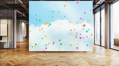 Background with multicolored flying balloons in blue sky Wall mural