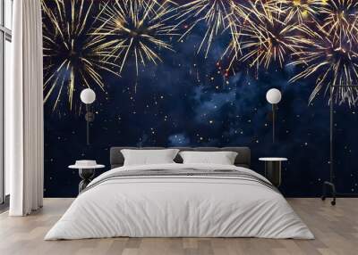 Beautiful Blue Holiday background with fireworks Wall mural