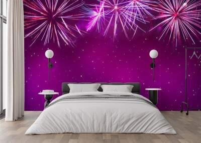 Magenta Holiday background with Fireworks Wall mural