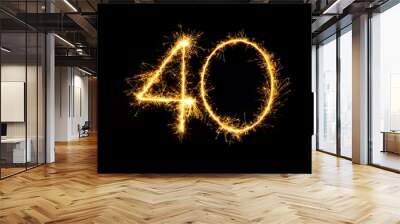 Sparkling number 40 isolated on black background Wall mural