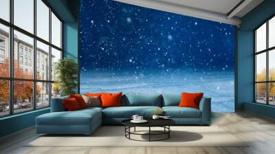 Winter night landscape with falling snow Wall mural