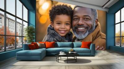 African American Father and Son Hug For A Portrait, Generative AI Wall mural