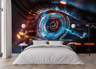 Eye of futuristic and Innovative Imagery AI and Automation use of artificial intelligence and automation in business processes, illustrating efficiency and productivity, Generative AI Wall mural