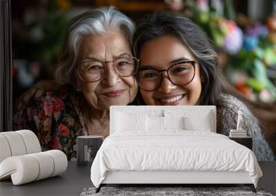 Happy senior woman enjoys in daughter's affection on Mother's day, Generative AI Wall mural