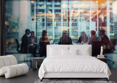 Business people having a board meeting in a conference room visible through a glass wall Wall mural