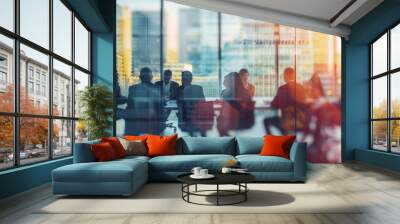 Business people having a board meeting in a conference room visible through a glass wall Wall mural