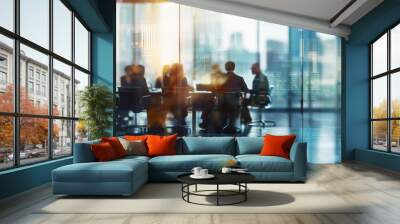 Business people having a board meeting in a conference room visible through a glass wall Wall mural