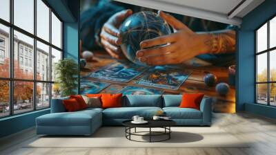 Hand of fortune teller and crystal ball Wall mural