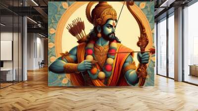 Lord Rama Celebrating Dussehra, Holding Bow and Arrow in Hand Wall mural