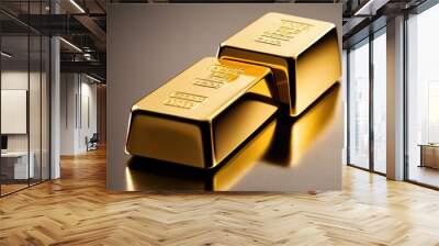 Isolated of two gold bar or gold ingot stackin Wall mural