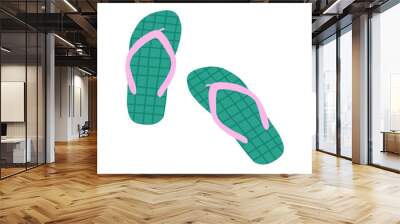 Cute hand drawn flip flops, cartoon flat vector illustration isolated on white background. Summer shoes, sandals or beach footwear. Wall mural