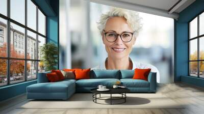 business businesswoman office mature middle aged meeting woman portrait corporate manager smiling happiness professional executive worker businessperson generative ai Wall mural