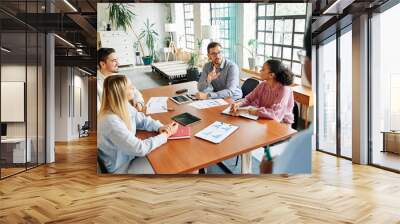 business meeting businesswoman woman young office businessman teamwork document startup colleague group education student brainstorming Wall mural