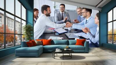 business meeting handshake agreement office conference team teamwork Wall mural