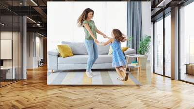 child daughter mother family happy playing kid childhood dancing parent home woman girl Wall mural