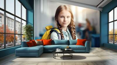 child girl school portrait student education happy elementary pupil friend young kid smiling caucasian childhood little class classroom generative ai Wall mural