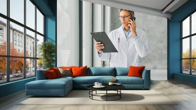 doctor hospital phone medicine communication medical care mobile phone health adult smartphone clinic health care mobile office man working occupation uniform online Wall mural