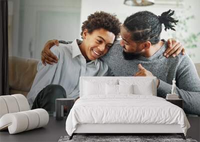 father son family man child conversation talking parent boy happy discussion communication together togetherness bonding care black home talk love dad fun leisure joy Wall mural