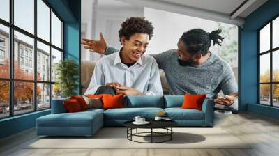 father son family man child conversation talking parent boy happy discussion communication together togetherness bonding care black home talk love dad fun leisure joy Wall mural