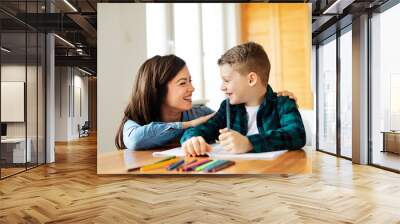 homework teaching education mother children son familiy childhood child teacher classroom Wall mural