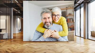 senior couple happy elderly love together man woman portrait gray hair Wall mural