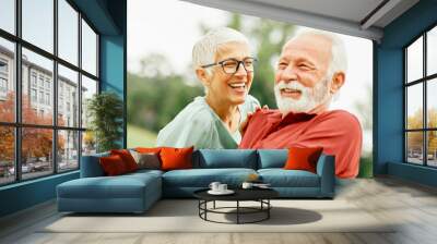 woman man outdoor senior couple happy lifestyle retirement together smiling love fun elderly active vitality nature mature Wall mural