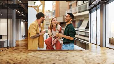 woman man rooftop friend youth young party friendship talking fun happy outdoor group drink lifestyle summer together terrace leisure Wall mural