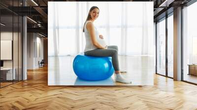 woman pregnant mother pregnancy female exercise sport fitness belly healthy maternity motherhood health yoga young ball Wall mural