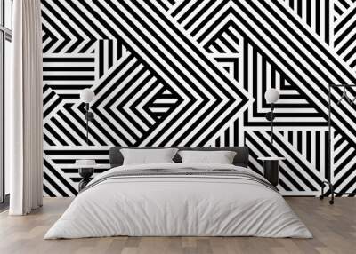 Seamless abstract pattern with black white striped lines Wall mural