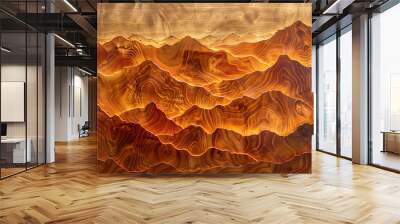 Layered wood art depicting mountain landscape. Decorative wooden wall panel. Design for interior decoration and print Wall mural