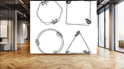 Hand Drawn Collection of Geometric Frames with Florals. Vector elements for logo, invitations, card, templates Wall mural