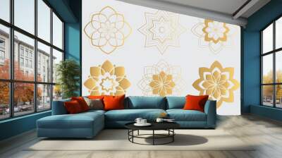 Hand Drawn Collection of Golden Mandala.  Gold Lotus Flowers. Wall mural