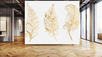 Set of Golden Vector Design Feathers Wall mural