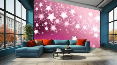 Abstract shiny background with pink color stars. Barbiecore fashion trend color. AI generated Wall mural