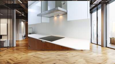 actual modern kitchen in white and walnut wood Wall mural